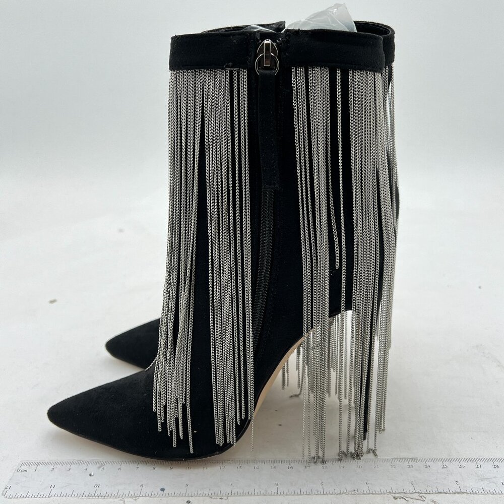 Women Black High Heel Ankle Boots with Rivets Closed Pointed Toe  Zipper Shoes